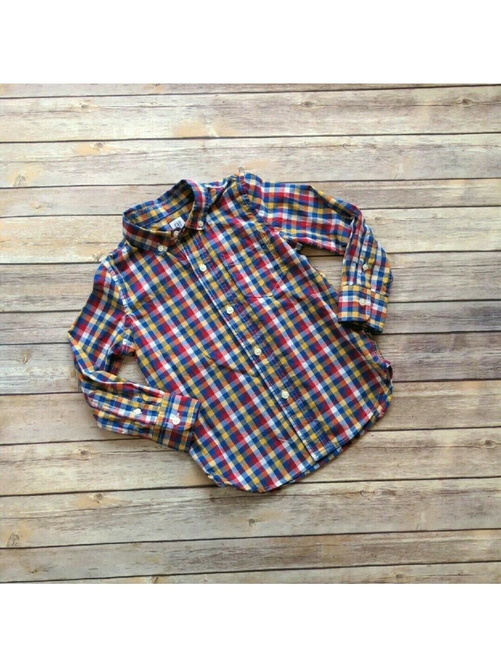 Gap Boys Plaid Button-Down Shirt, Long-Sleeve, Collared, XS (4-5Y)